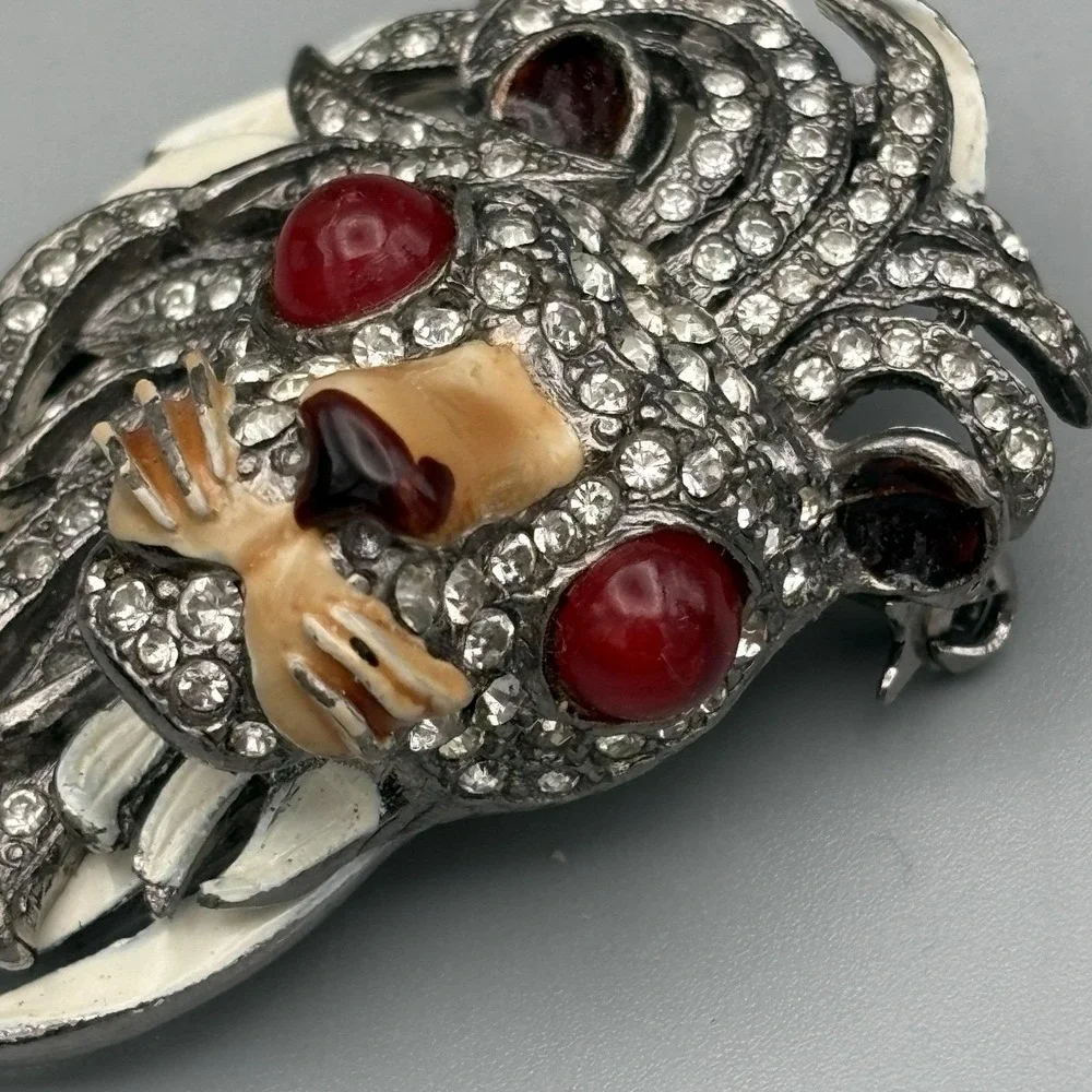 Vintage KJL Kenneth J Lane Lion Pin Enamel Rhinestones Red Gripoix HEAVY